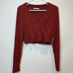 Women's Ribbed Wrap Top - Rust Red